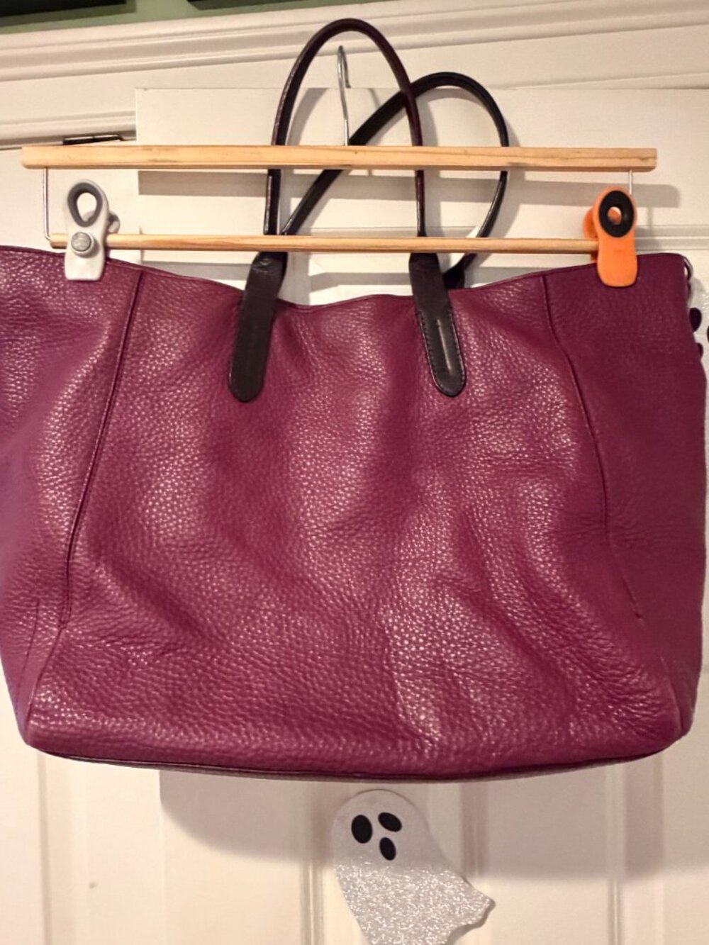 Cole Haan Raspberry Pebbled Leather Tote with Red Leather Cross Body Strap - Picture 6 of 11